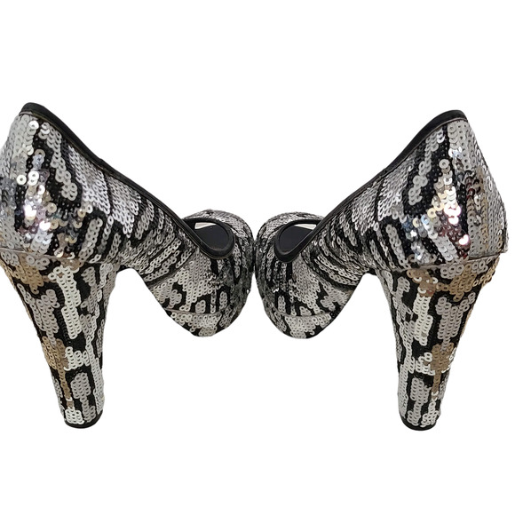 COACH Ashley Sequined Animal Print Open‎ Toe Platform Pumps Women's Size 7.5B - Picture 8 of 14